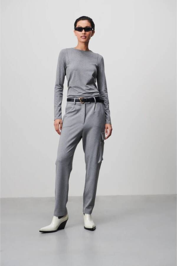 Jane Lushka Elegante Grijze Melange Top met Lange Mouwen Gray Dames