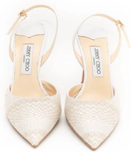 Jimmy Choo Pre-owned Pre-owned Open Back Heels in White and Beige Leather Beige Dames