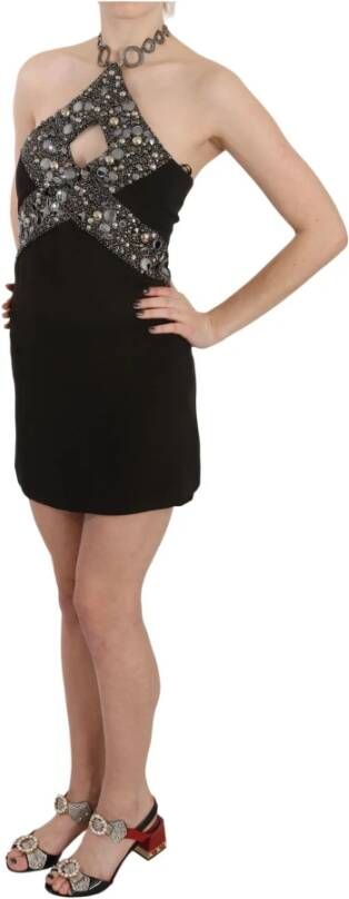 John Richmond Black Sequined Stretch Mini Shift Dress Zwart Dames