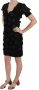 John Richmond Black Silk Leather Flowers Sheath Dress Zwart Dames - Thumbnail 2
