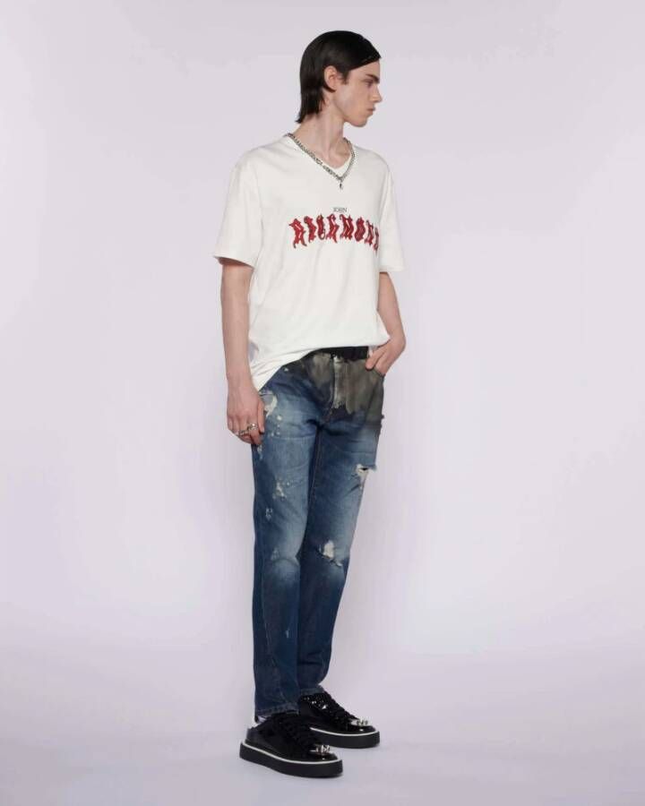 John Richmond Tie Dye Versleten Straight Jeans Blauw Heren
