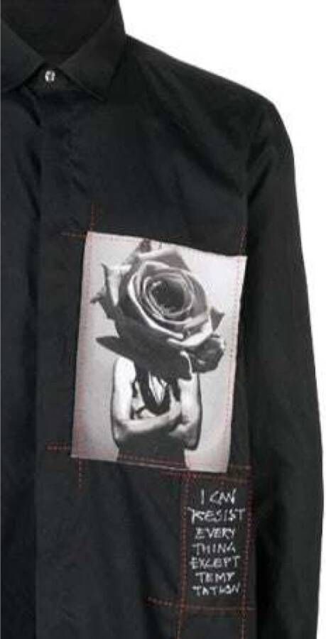 John Richmond Shirt met print aan de voorkant en paillettenkraag Zwart Heren