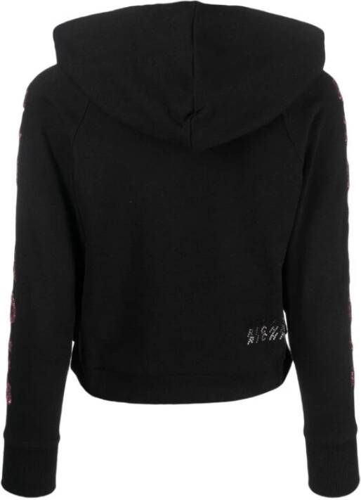 John Richmond Crop Hoodie met Mouwprint Zwart Dames