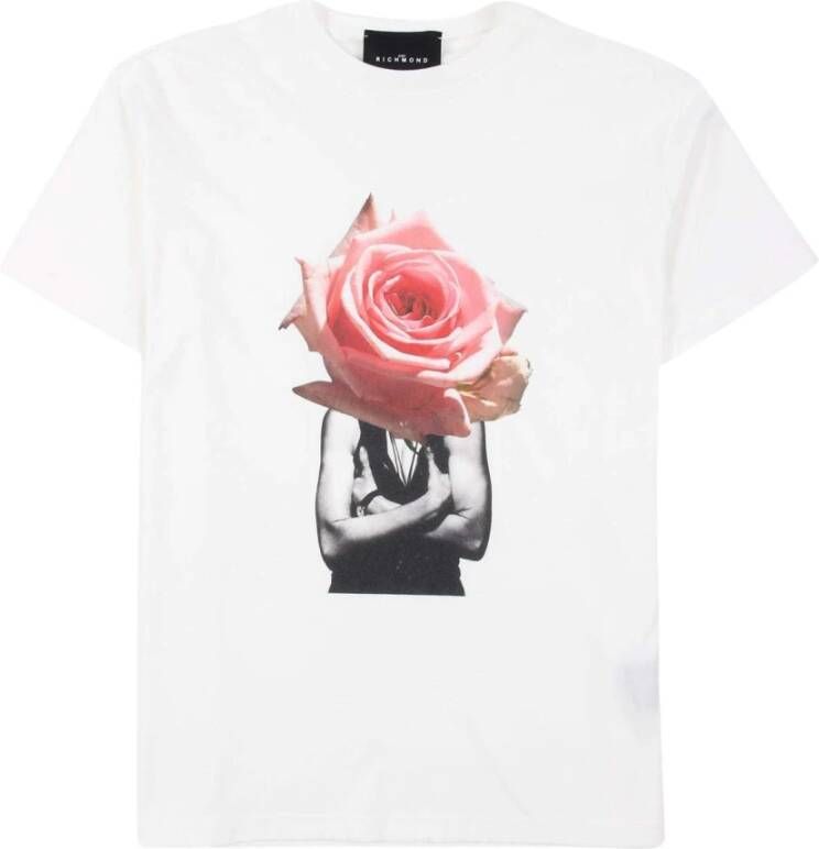 John Richmond T-shirt met decoratieve rozenprint Wit Dames