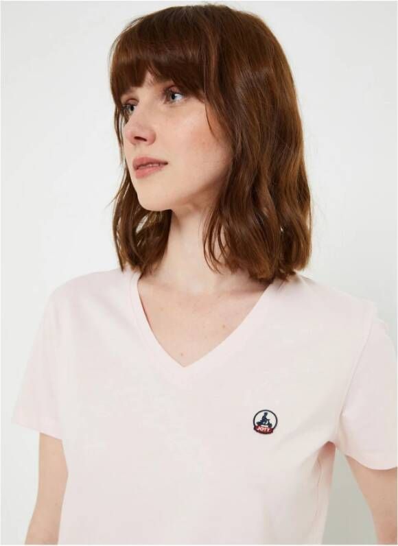 Jott Biologisch katoenen V-hals T-shirt Flatterende pasvorm Roze Dames