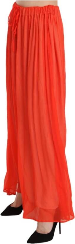 Jucca Orange Crepe Pleated Trapeze Viscose Maxi Skirt Oranje Dames