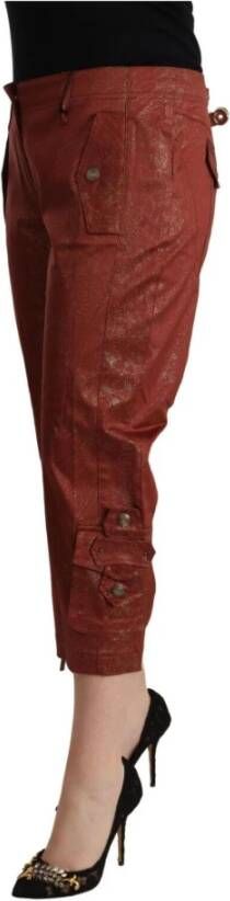 Just Cavalli Brown Lurex Mid Waist Cotton Cropped Capri Pants Bruin Dames