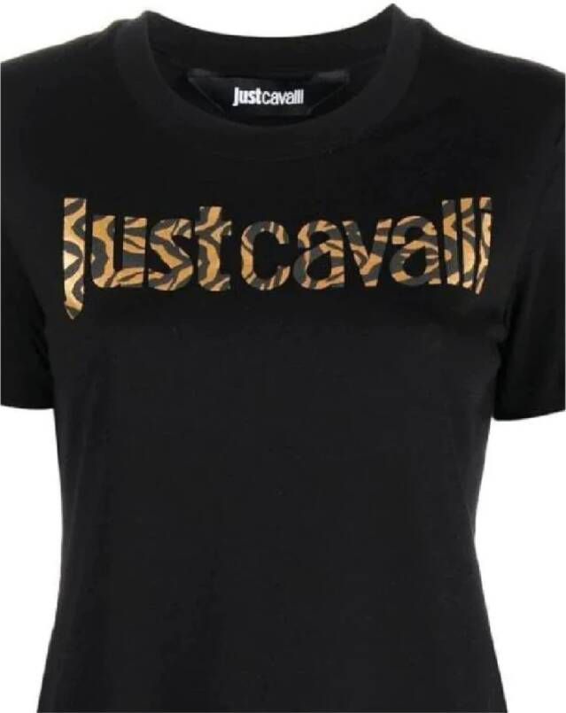 Just Cavalli Korte Mouw Zwarte Katoenen Jersey Jurk Zwart Dames
