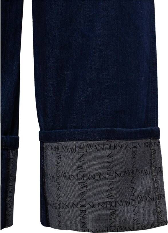 JW Anderson Indigo Blauwe Grid-Print Wide-Leg Jeans Blauw Heren