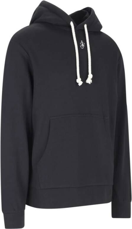 JW Anderson Zwarte katoenen hoodie met wit logo borduursel Zwart Heren