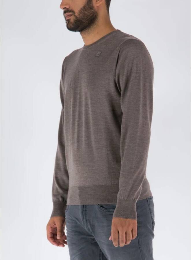 K-way Klassieke Crew Neck Wollen Trui Brown Heren