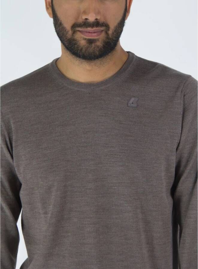 K-way Klassieke Crew Neck Wollen Trui Brown Heren