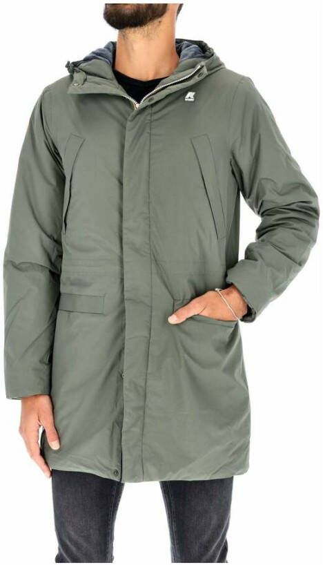 K-way Parka Remi con zip e cappuccio in tessuto soffice uomo K1119Pw GRE Blackish Groen Heren