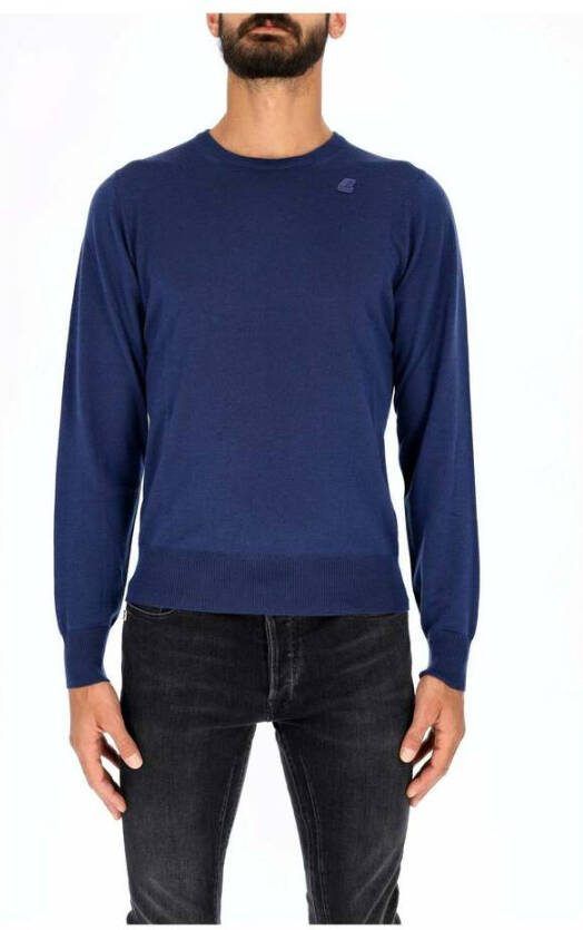K-way Pullover girocollo in lana merino con patch logo uomo Sebasti K6113Bw Blue Medieval Blauw Heren