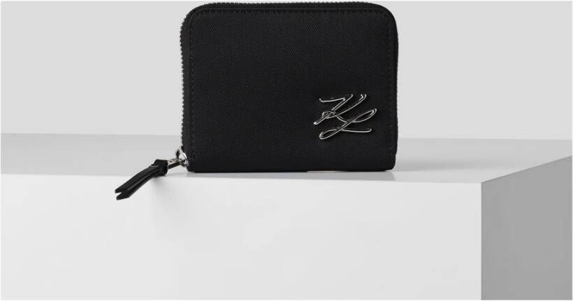 Karl Lagerfeld Wallet Small Autograph Soft Nylon Zip Zwart Dames