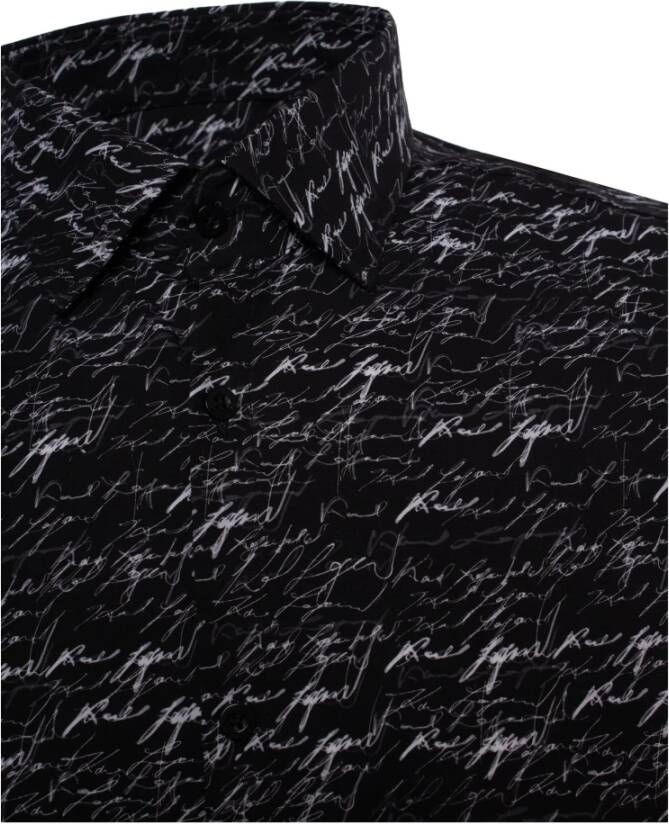 Karl Lagerfeld Autograaf Print Katoenen Overhemd Zwart Wit Zwart Heren