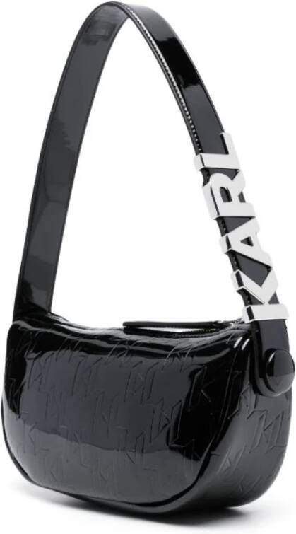Karl Lagerfeld Zwarte schoudertas van lakleer met logo print Zwart Dames