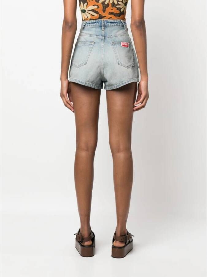 Kenzo Hoge Taille Denim Shorts Blauw Dames
