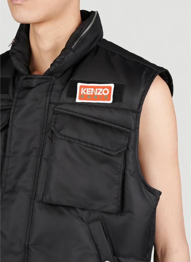 Kenzo Gewatteerd Cargo Vest met Logo Patch Black Heren