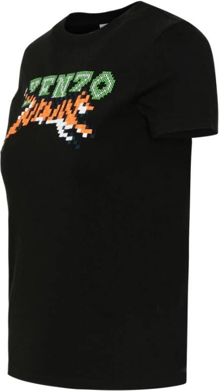 Kenzo Zwarte katoenen T-shirt met geborduurde tijger Black Dames