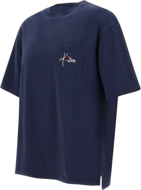 Kiton Heren Navy Blauw Katoenen T-shirt met Logo Zak Blauw Heren