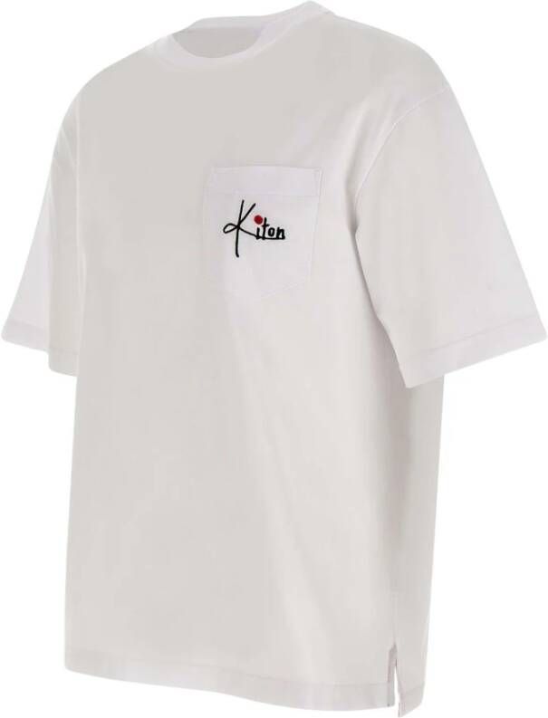 Kiton Heren Wit Katoenen T-shirt met Logo Wit Heren