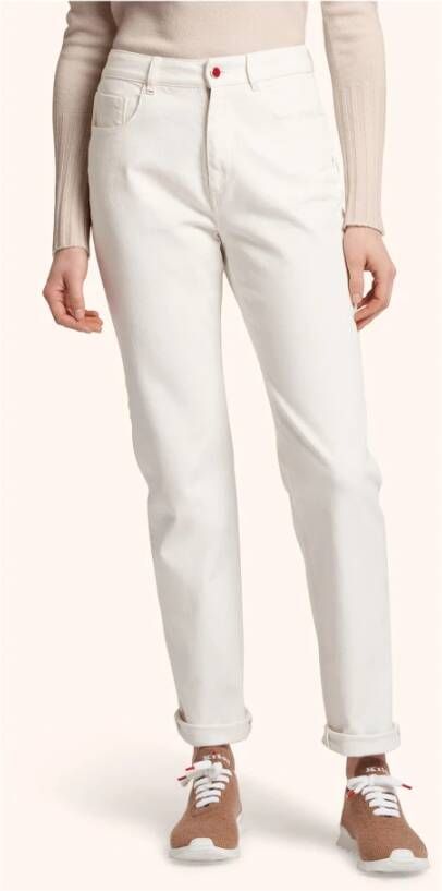 Kiton Witte Slim-Fit Hoge Taille Katoenen Jeans Beige Dames