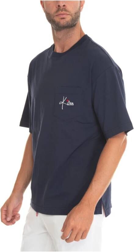 Kiton Logo Zak Oversized T-Shirt Blauw Heren