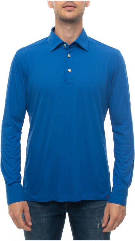 Kiton Cornflower Blue Polo Shirt met Lange Mouwen Blauw Heren