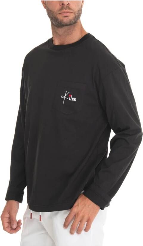 Kiton T-shirt met lange mouwen en ronde hals Zwart Heren