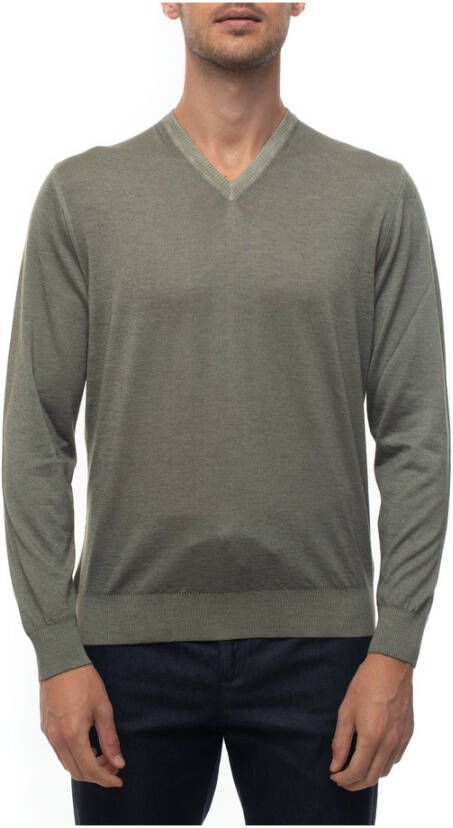 Kiton Elegante V-Hals Trui Groen Kasjmier-Zijde Mix Groen Heren