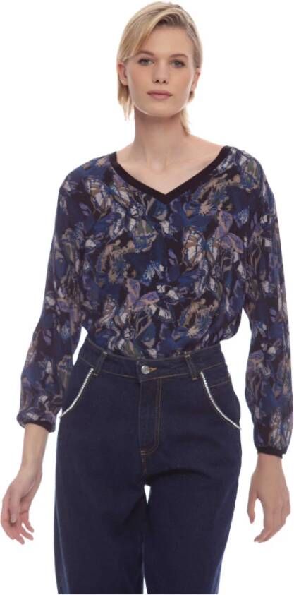 Kocca Elegante blouse met vlinderpatroon Blauw Dames