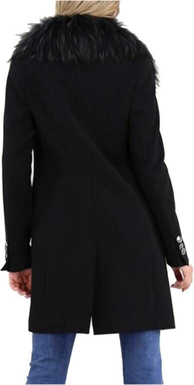 Kocca Gevoerde stretch viscose blend jas met afneembare bontkraag Zwart Dames