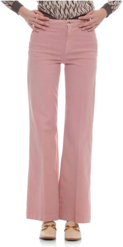 Kocca Rechte broek van stretchkatoen met decoratieve knopen aan de zijkanten Roze Dames