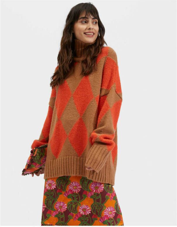 La DoubleJ Gezellige Alpaca Argyle Sweater Oranje Dames