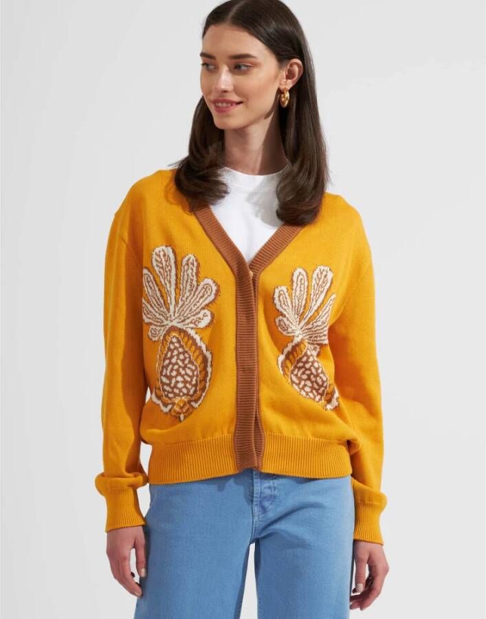 La DoubleJ Maximalist Ananas Cardigan Geel Dames