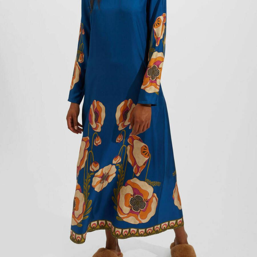 La DoubleJ Zijden Twill Jurk met Lange Mouwen Blauw Dames