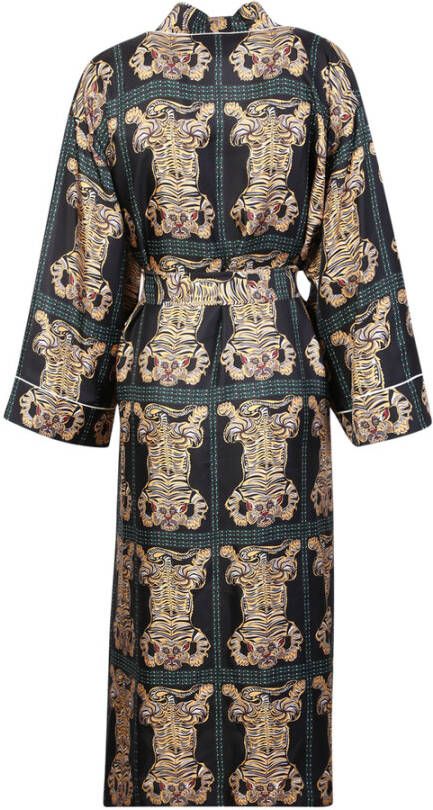 La DoubleJ Exotische Tijgerprint Zijden Kimono Zwart Dames