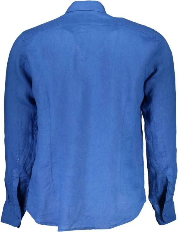LA MARTINA Blauw Linnen Overhemd Regular Fit Lange Mouwen Blauw Heren