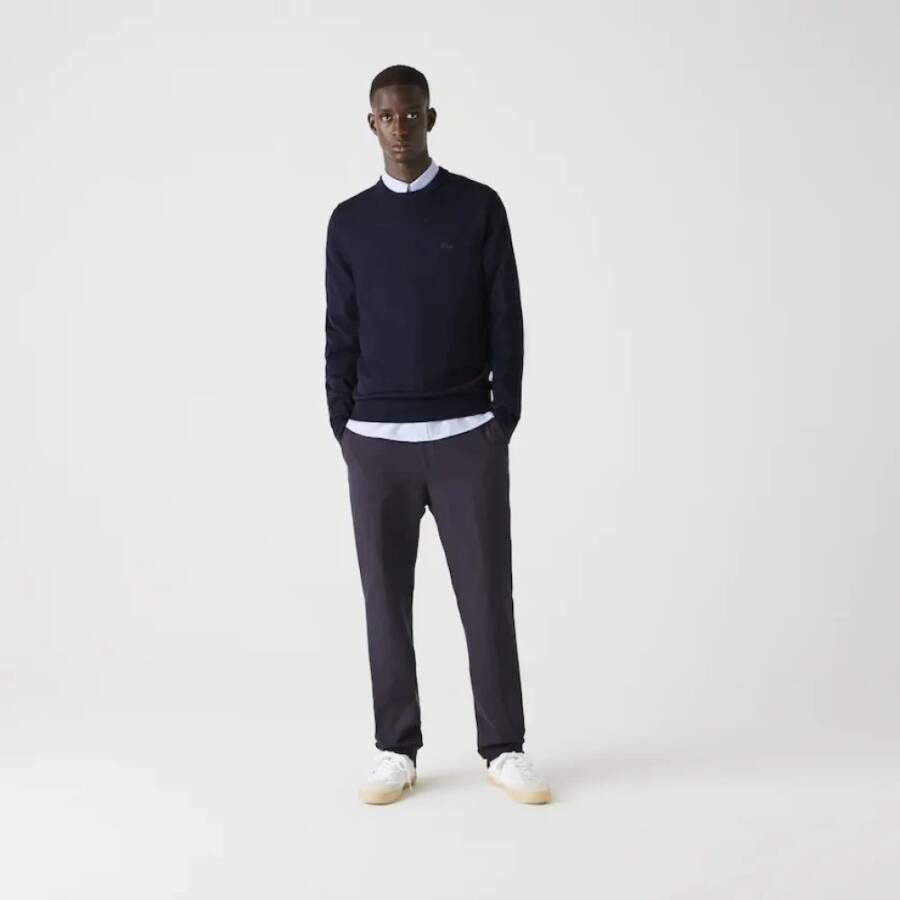 Lacoste Heren Merinowollen Trui met Ronde Hals Blauw Heren