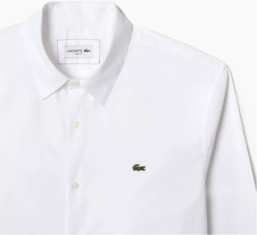 Lacoste Witte Formele Overhemd met Groene Krokodil Borduursel White Heren