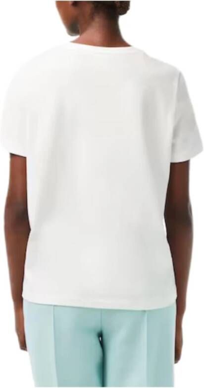 Lacoste Witte T-shirt met krokodillenlogo Wit Dames