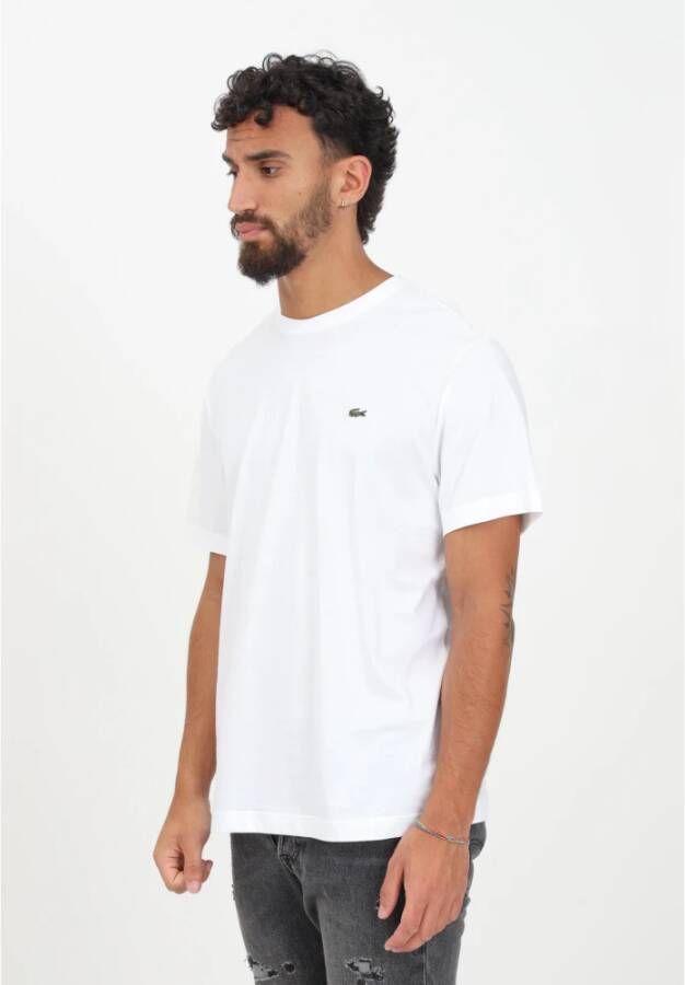 Lacoste Tijdloos Heren Wit T-shirt met Iconische Krokodil Patch Wit Heren