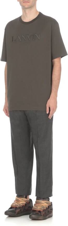 Lanvin Bruine Katoenen T-shirt met Logo Borduursel Bruin Heren