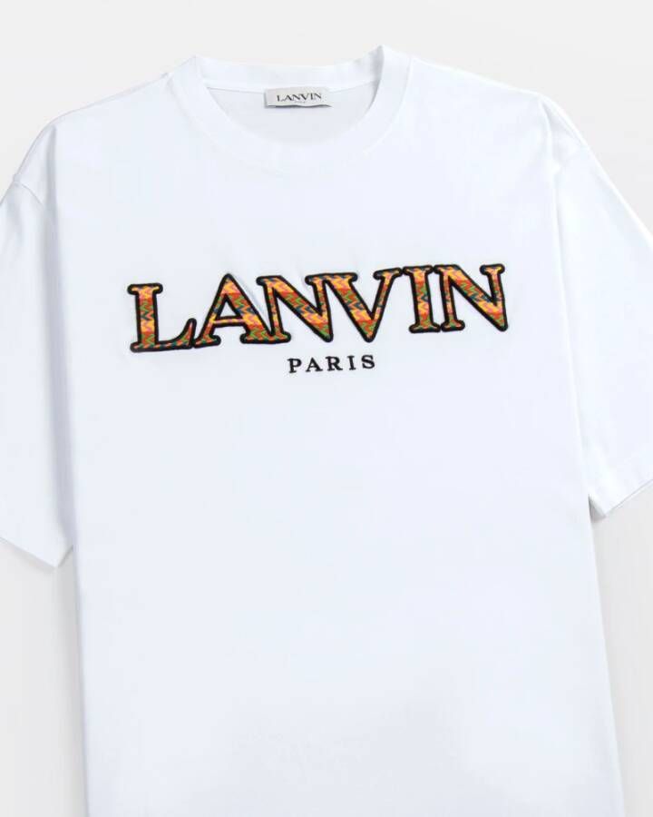 Lanvin Witte Curb Logo Geborduurd T-Shirt Wit Heren