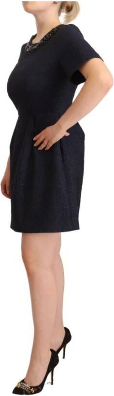 L'Autre Chose Black Embellished Short Sleeves Mini A-line Dress Zwart Dames