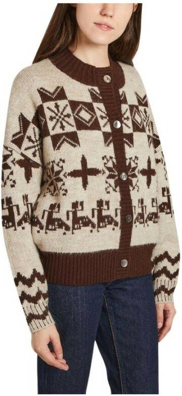 Leon & Harper Nurva Jacquard Cardigan Beige Dames