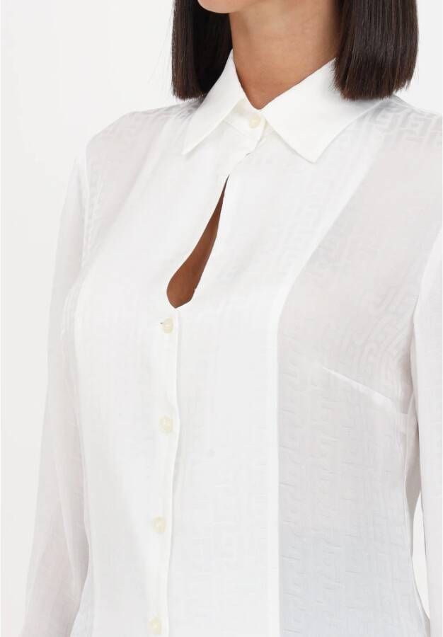 Liu Jo Dames Satijnen Overhemd met Tonal Jacquard Logo Wit Dames