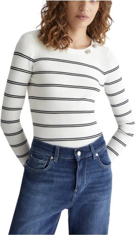Liu Jo Gestreepte Viscose Trui met Ribdetail Wit Dames