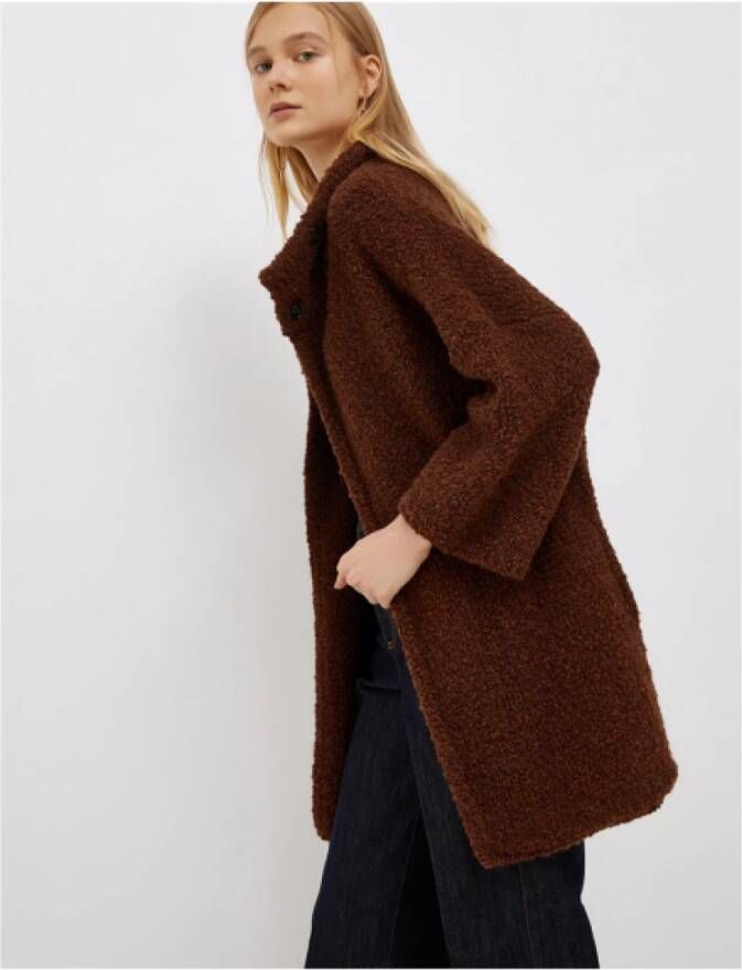 Liu Jo Halflange Bouclé Jas in Castagna Charm Brown Dames